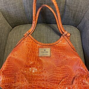 Nicole Miller Handbag Orange Faux Snakeskin Look